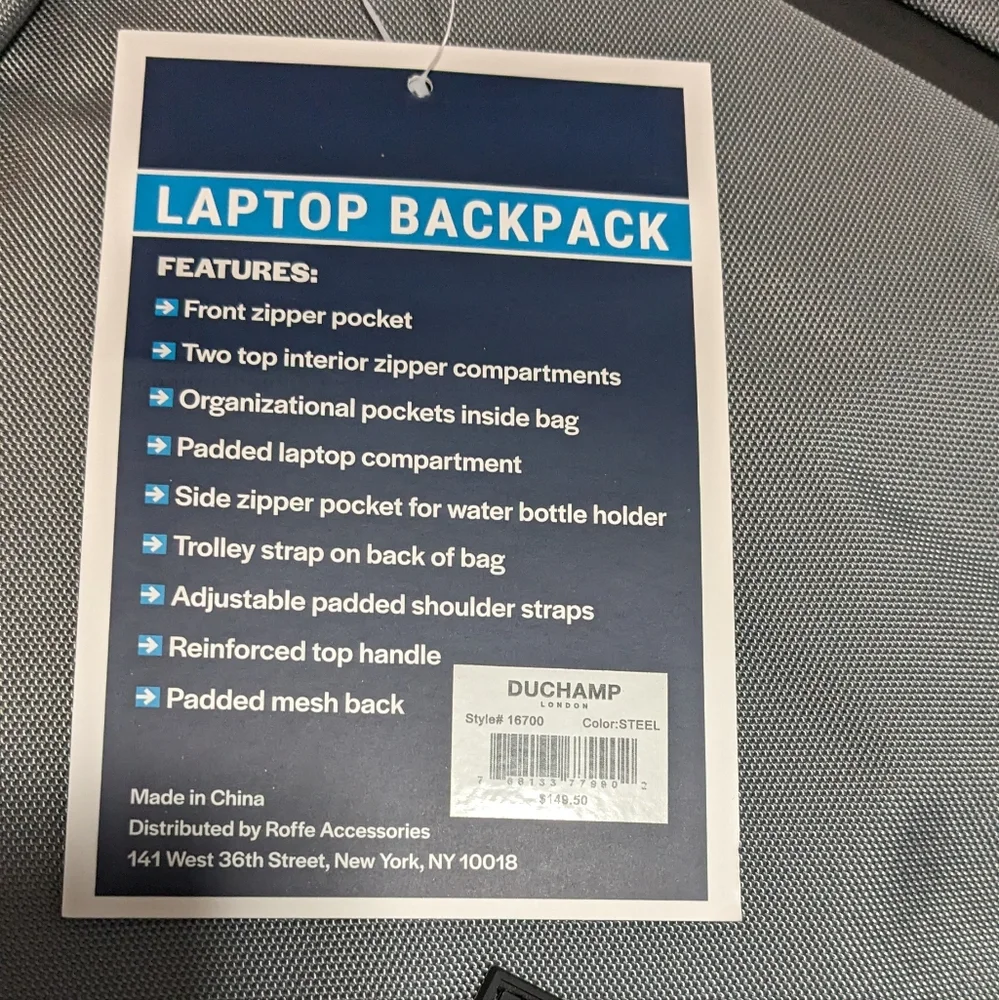 Duchamp Lightweight Laptop Backpack New With Tags ❤️